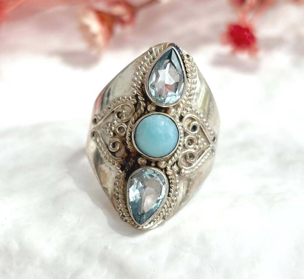 Larimar & Blue Topaz Gemstone Indian Made Sterling Silver Rope | Berge Accented